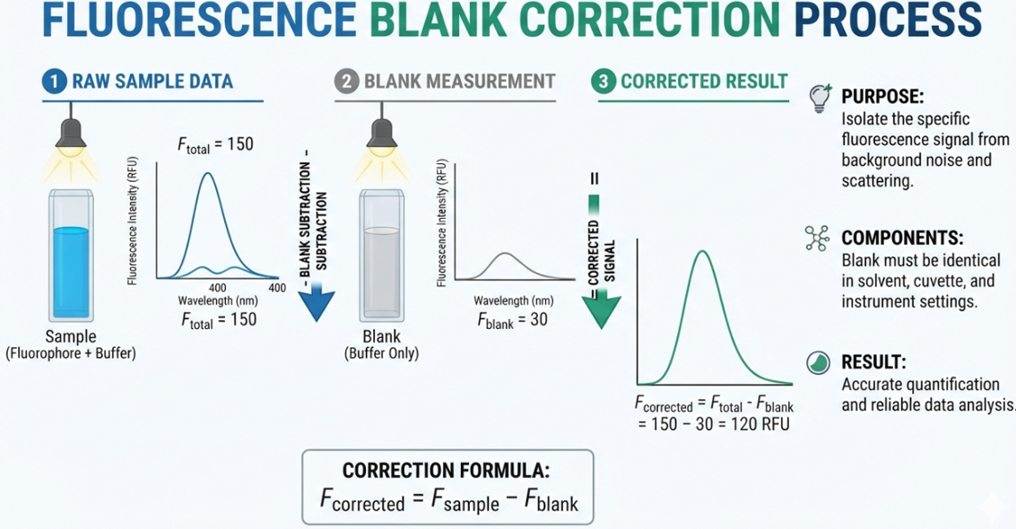 Fluorescence blank correction process